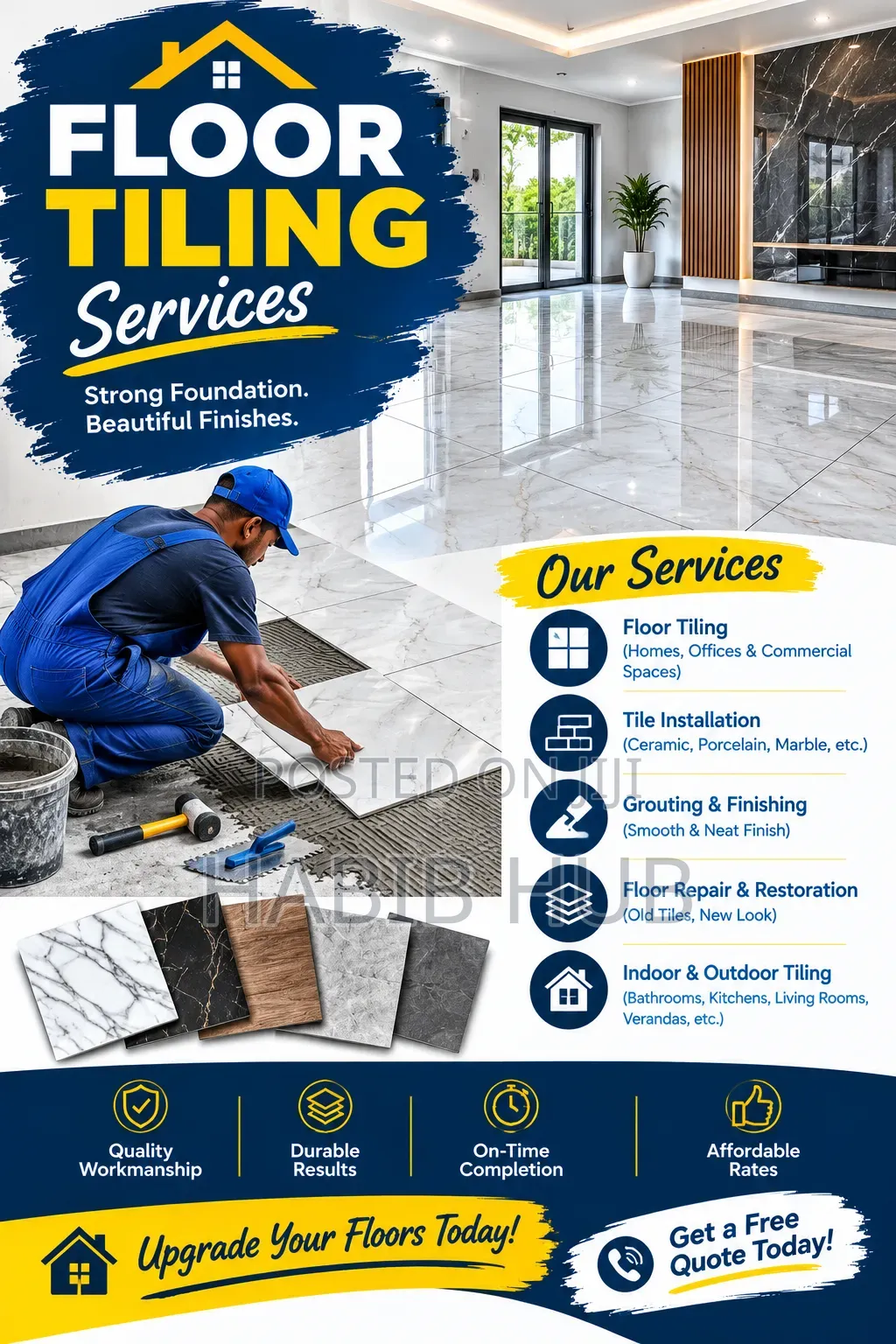 Professional Floor Tiling – Ceramic, Porcelain & Marble Installation.