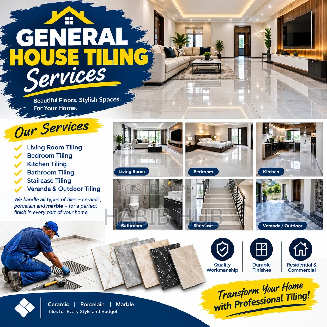 Professional House Tiling Floor, Wall Ceramic & Porcelain Installation