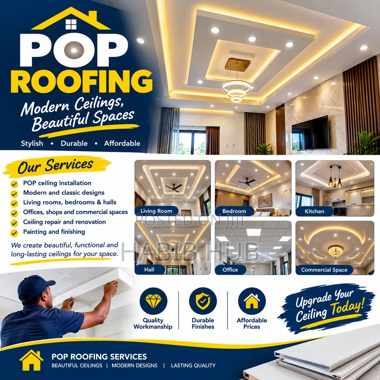 Professional POP Ceiling Installation Designs & Decorative Finishing.