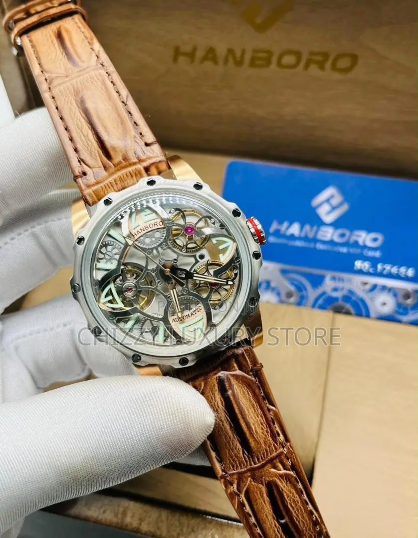 Hanboro Authentic Quality Luxury Men Genuine Leather Wristwatch