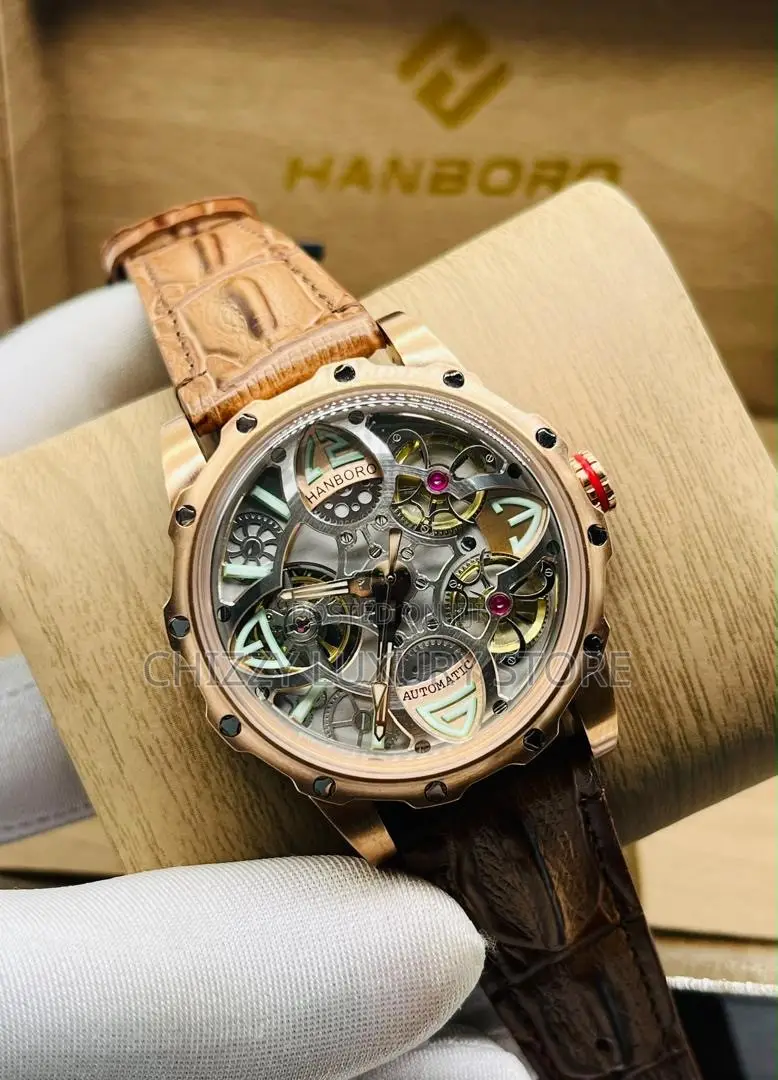 Hanboro Authentic Quality Luxury Men Genuine Leather Wristwatch