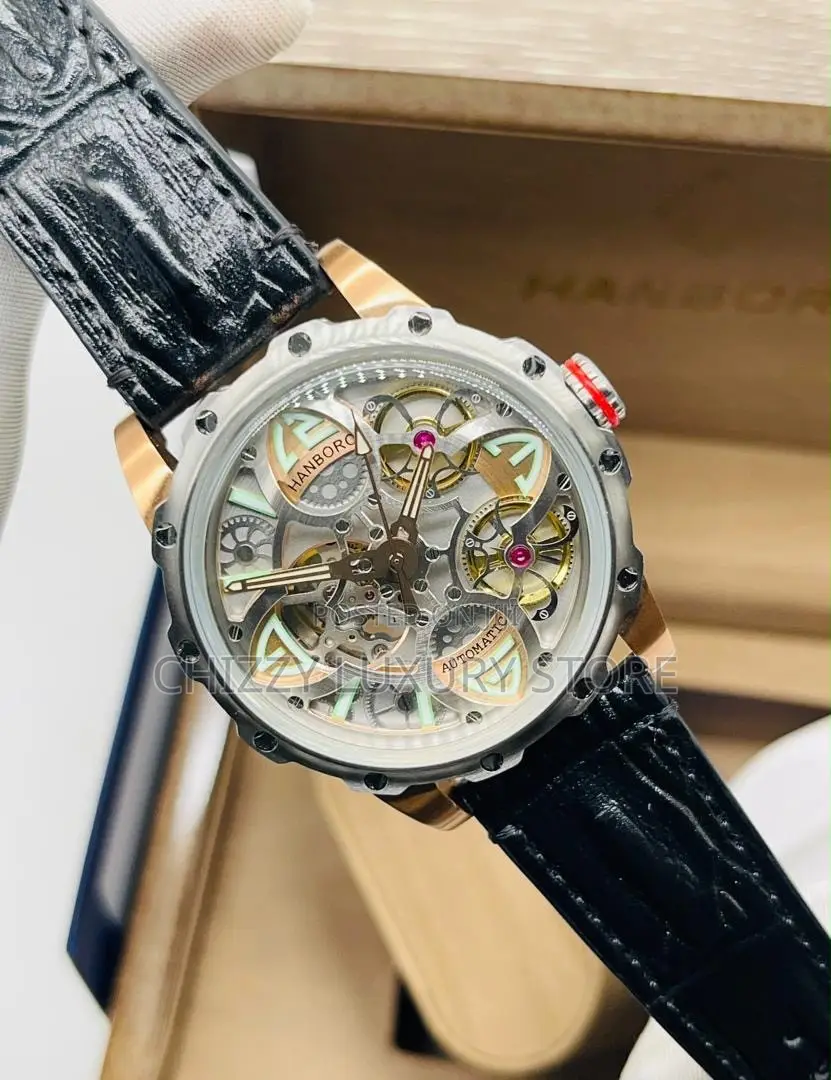 Hanboro Authentic Quality Luxury Men Genuine Leather Wristwatch