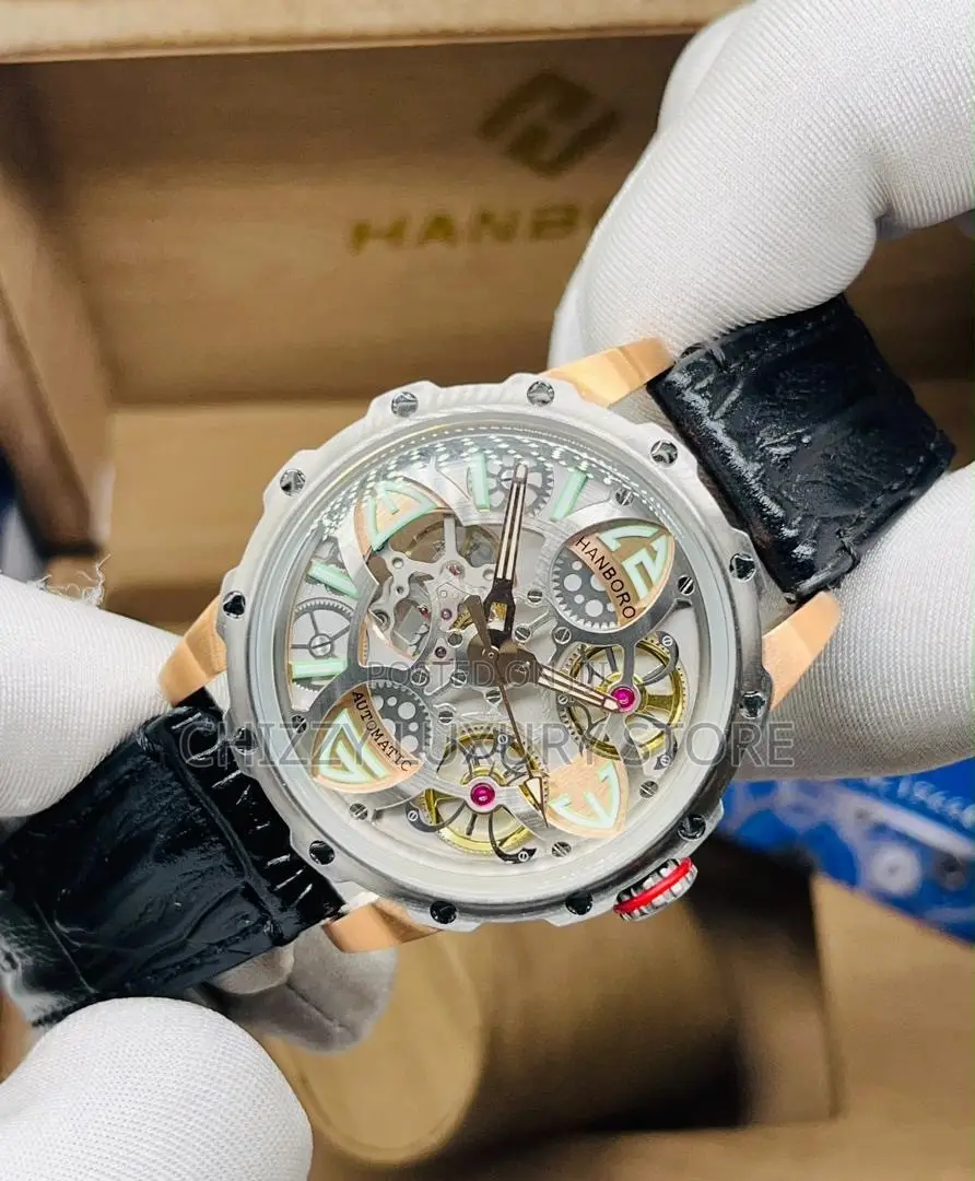 Hanboro Authentic Quality Luxury Men Genuine Leather Wristwatch