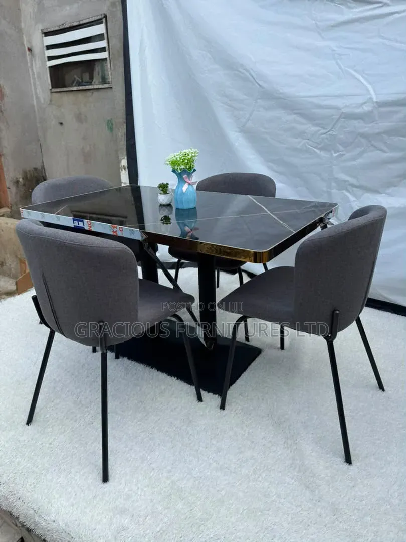 Luxury 4-Seater Marble Top Dining Set With Gold Trim