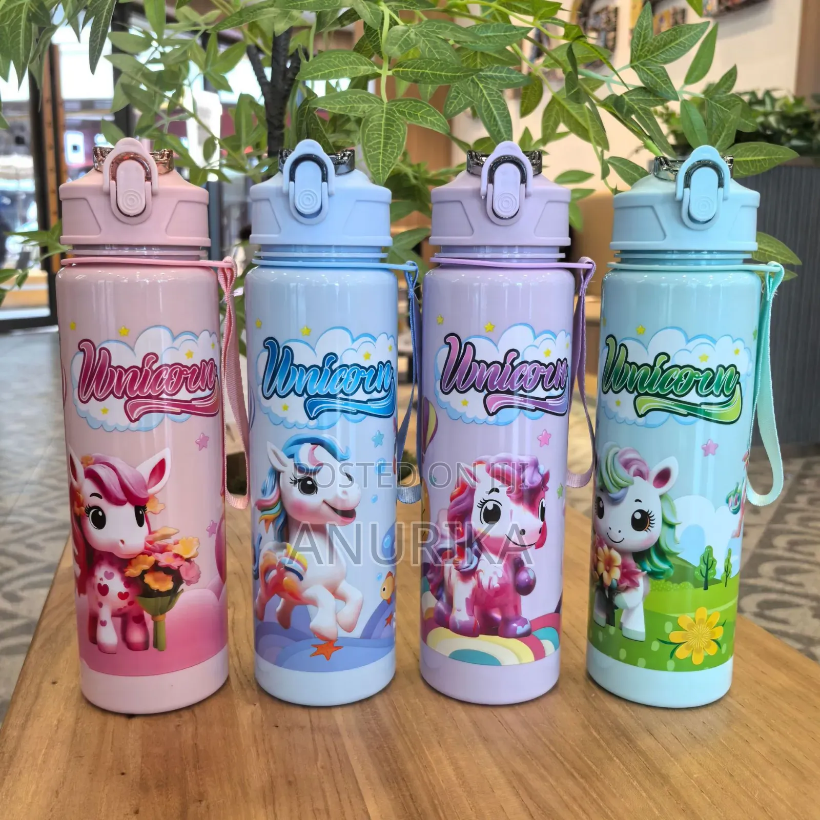 “Unicorn Kids Water Bottle With Straw and Carrying Strap