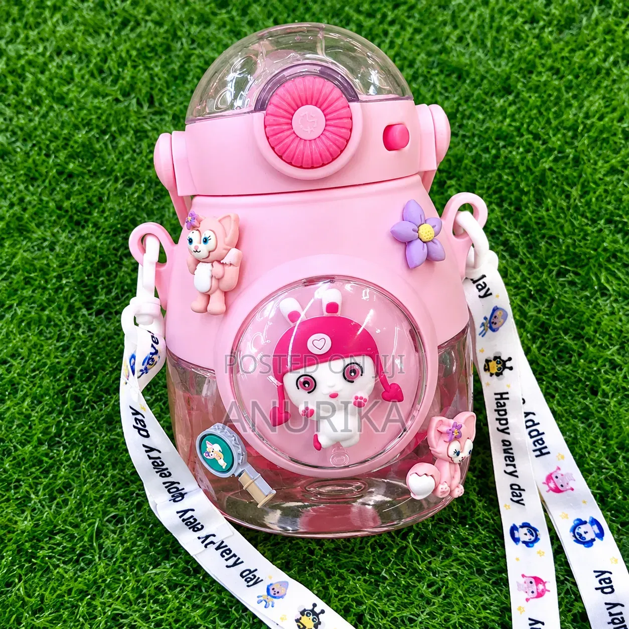 Cute Cartoon Kids Water Bottle With Straw – Pink, Blue & Purple