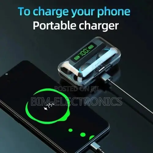 Wireless Bluetooth Earpod - Waterproof With Inbuilt Power Bank .
