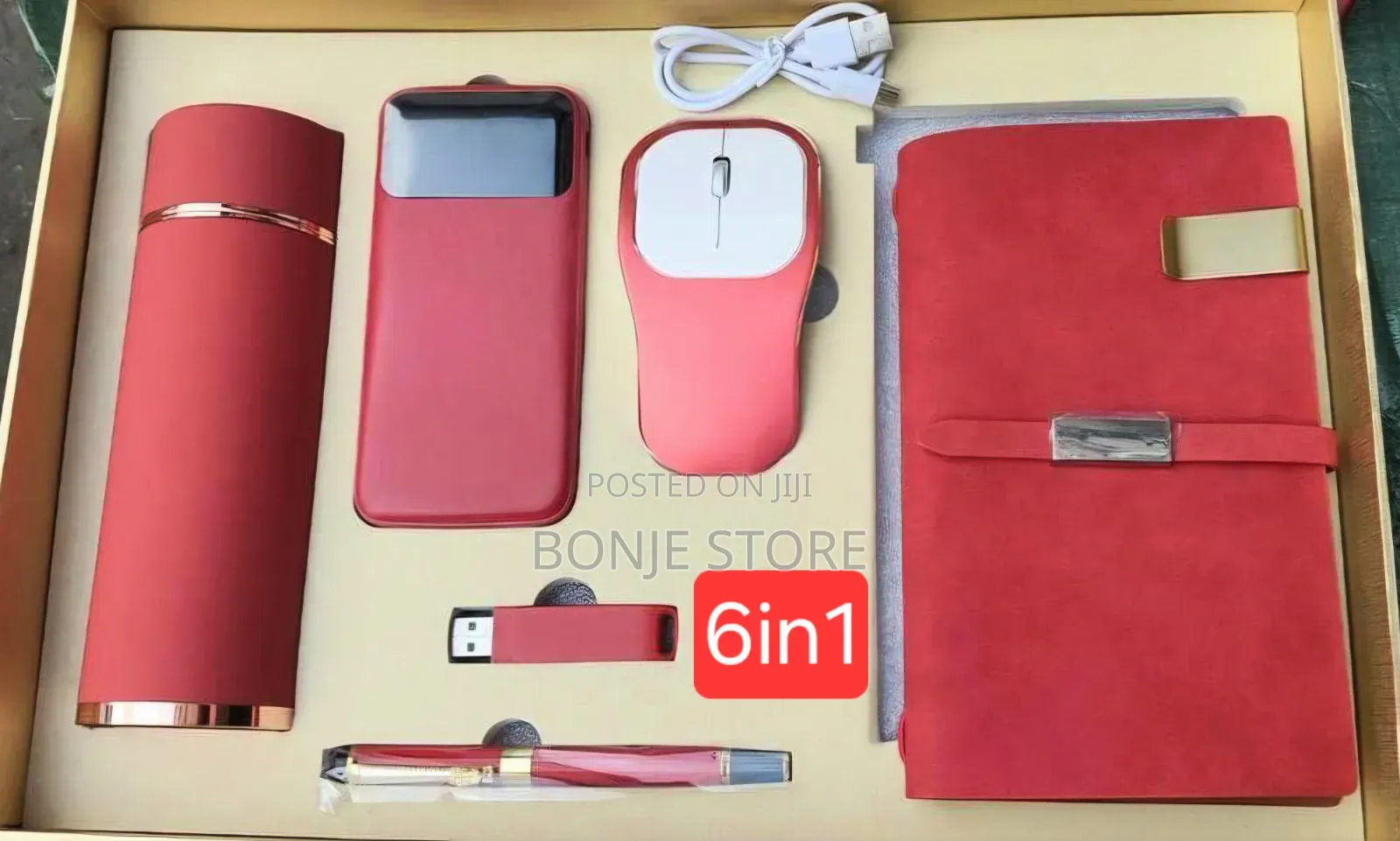 6in1 Executive Gift Set - Flask, Power Bank, Diary, Mouse,pen, Flash