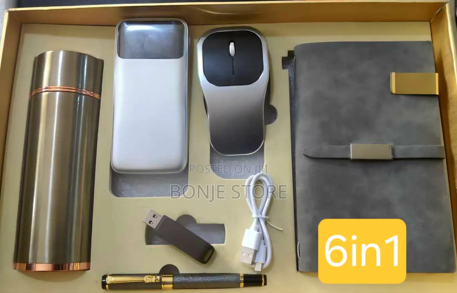 6in1 Executive Gift Set - Flask, Power Bank, Diary, Mouse,pen, Flash