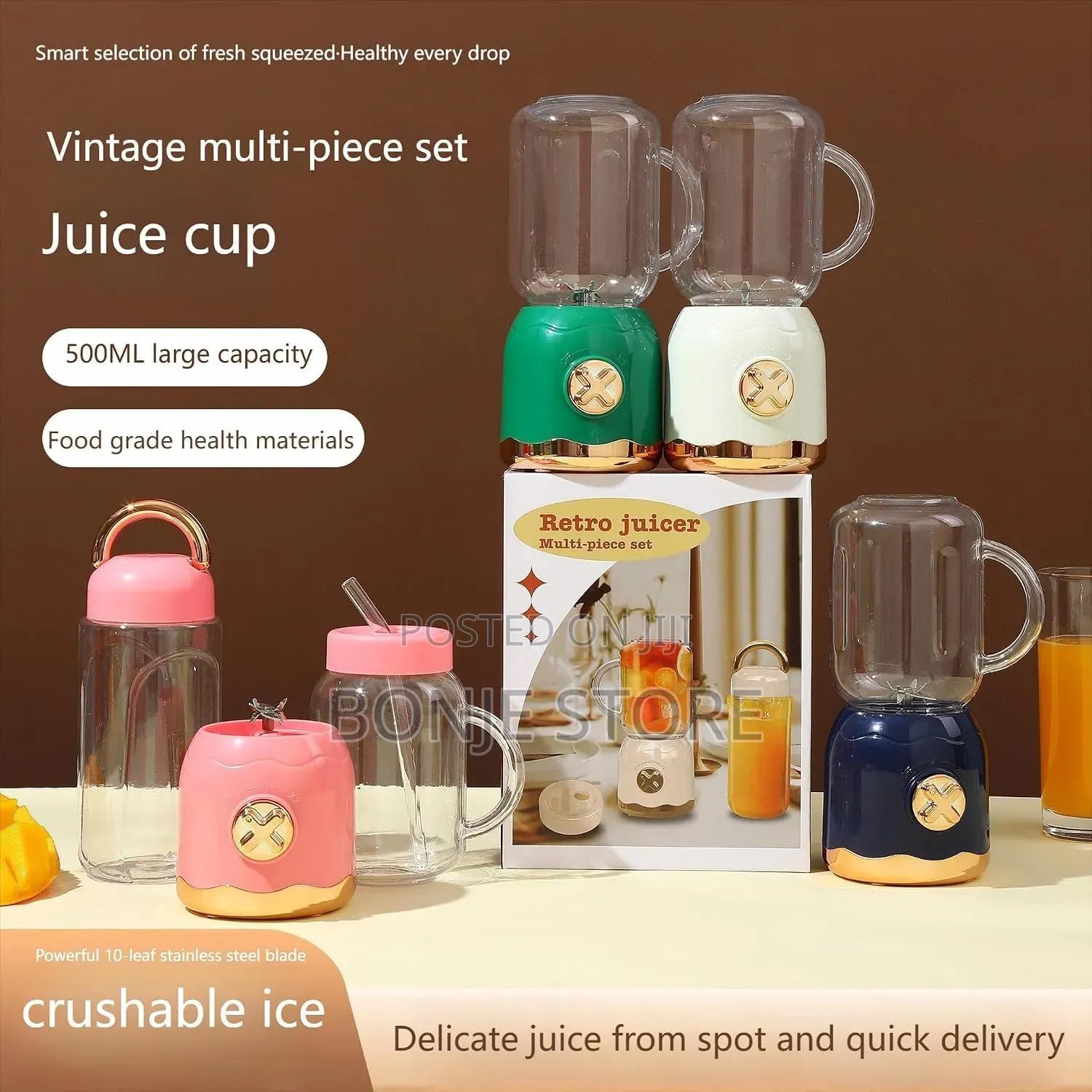 Retro Juicer Multi-Piece Set – Portable Electric Blender With Jar Cup