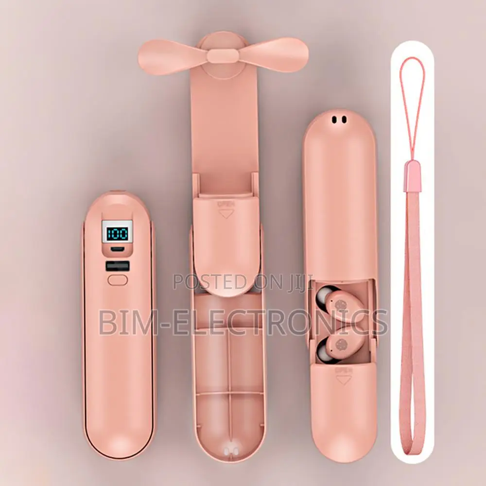 Bluetooth Wireless Headphone Earbud With Handheld Fan and Torch Light