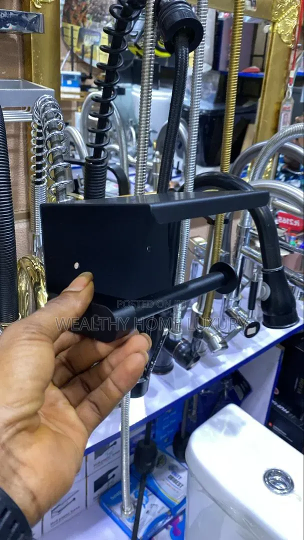 Modern Matte Black Toilet Paper Holder With Mobile Phone Shelf