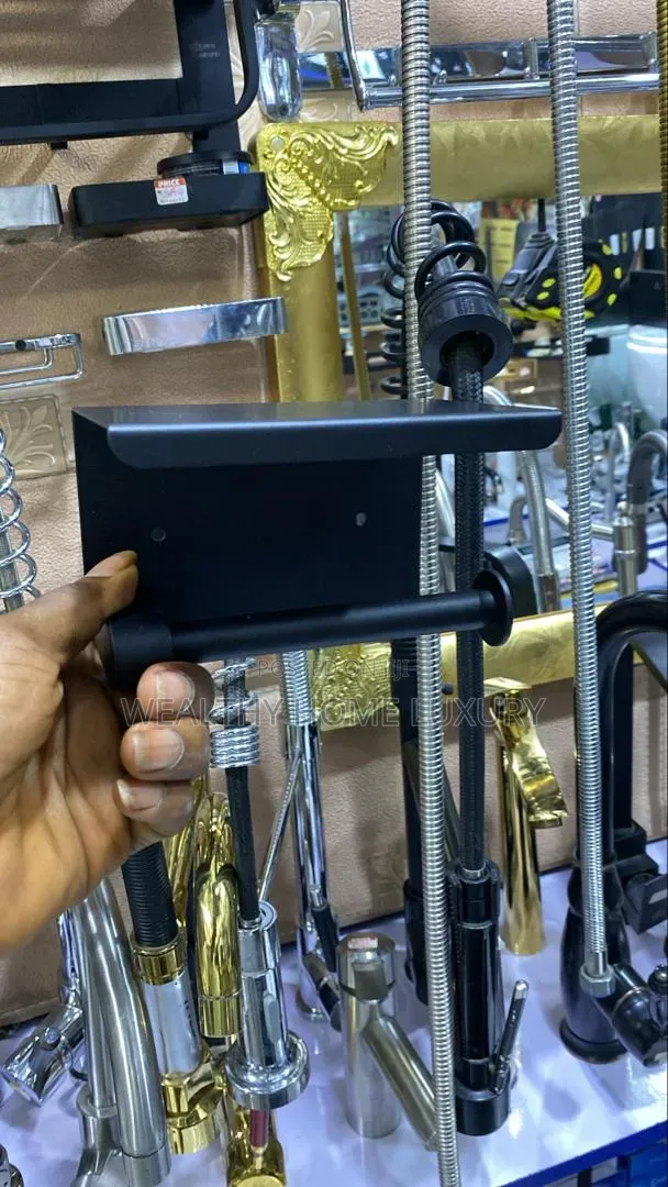 Modern Matte Black Toilet Paper Holder With Mobile Phone Shelf