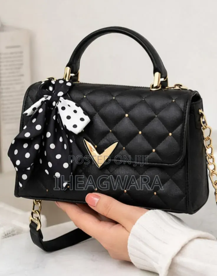 Black Quilted Bag With Polka Dot Scarf and Pink Quilted Handbags