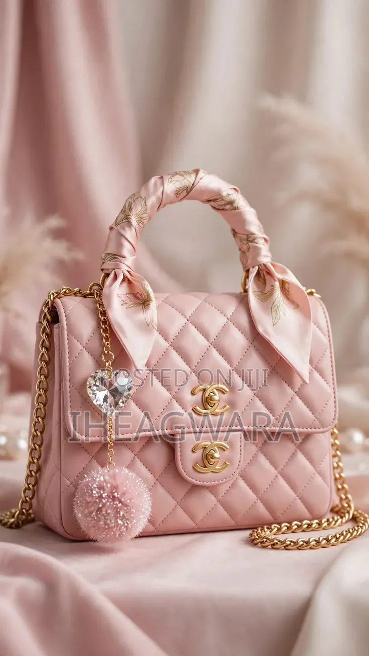 Black Quilted Bag With Polka Dot Scarf and Pink Quilted Handbags