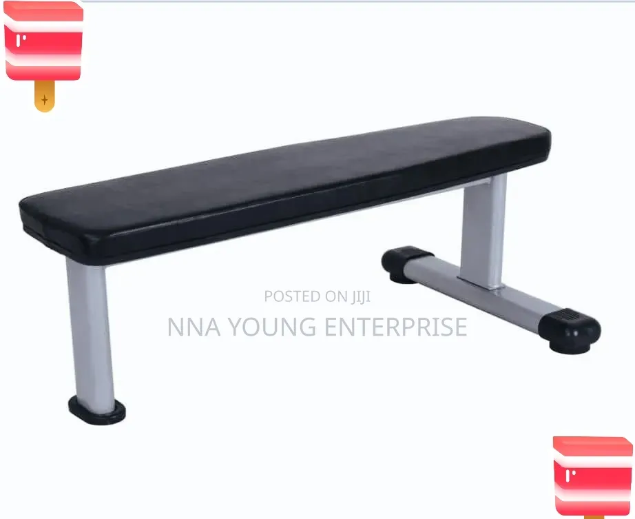 Heavy-Duty Flat Exercise and Weight Bench With a Black Padded Top And