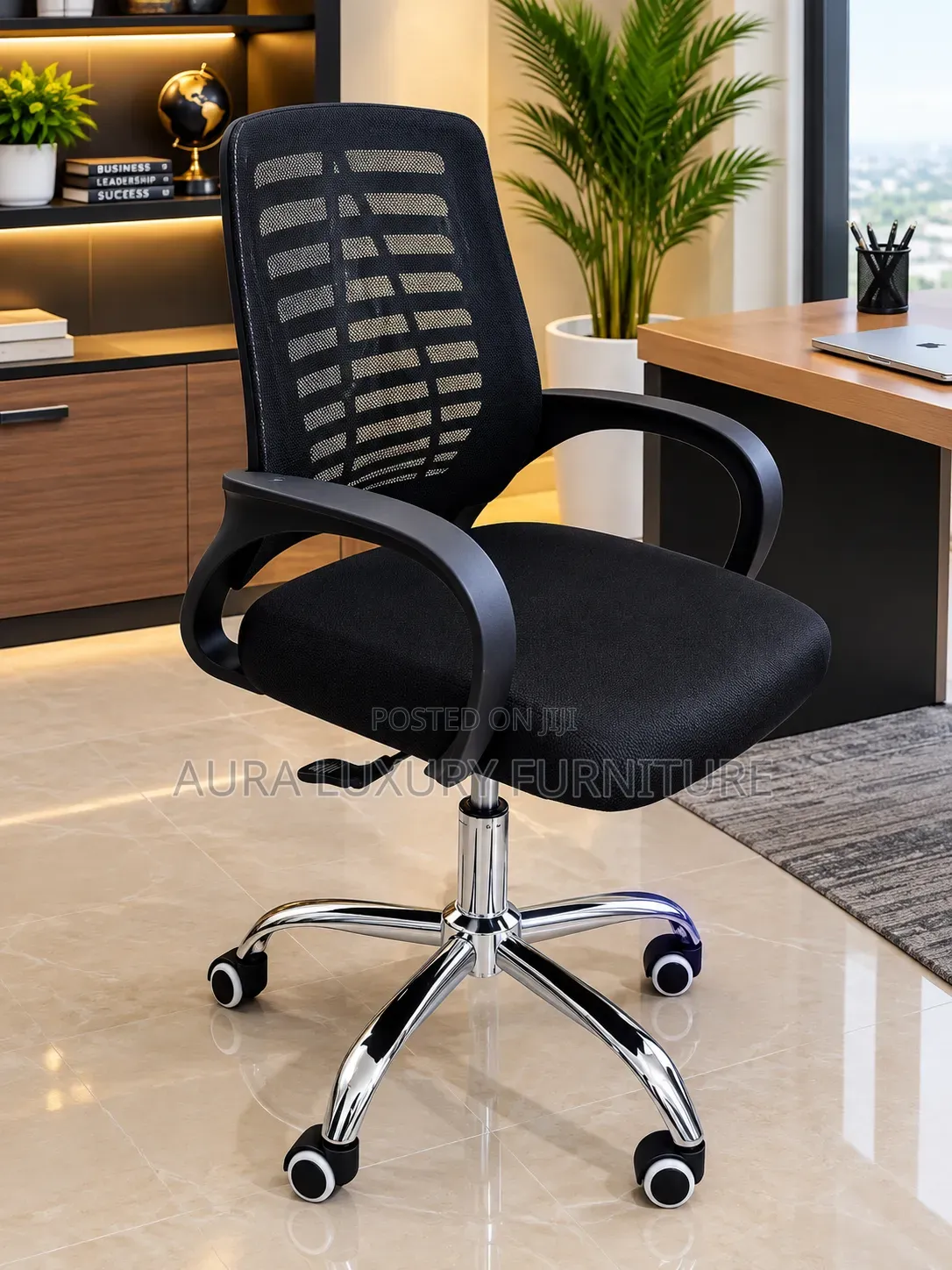 Stylish Black Fabric Swivel Office Chair