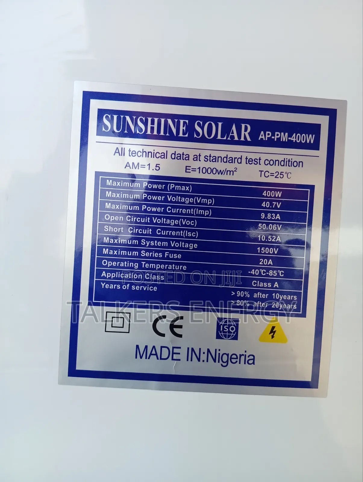 Sunshine Solar 400W 36V Monocrystalline Solar Panel