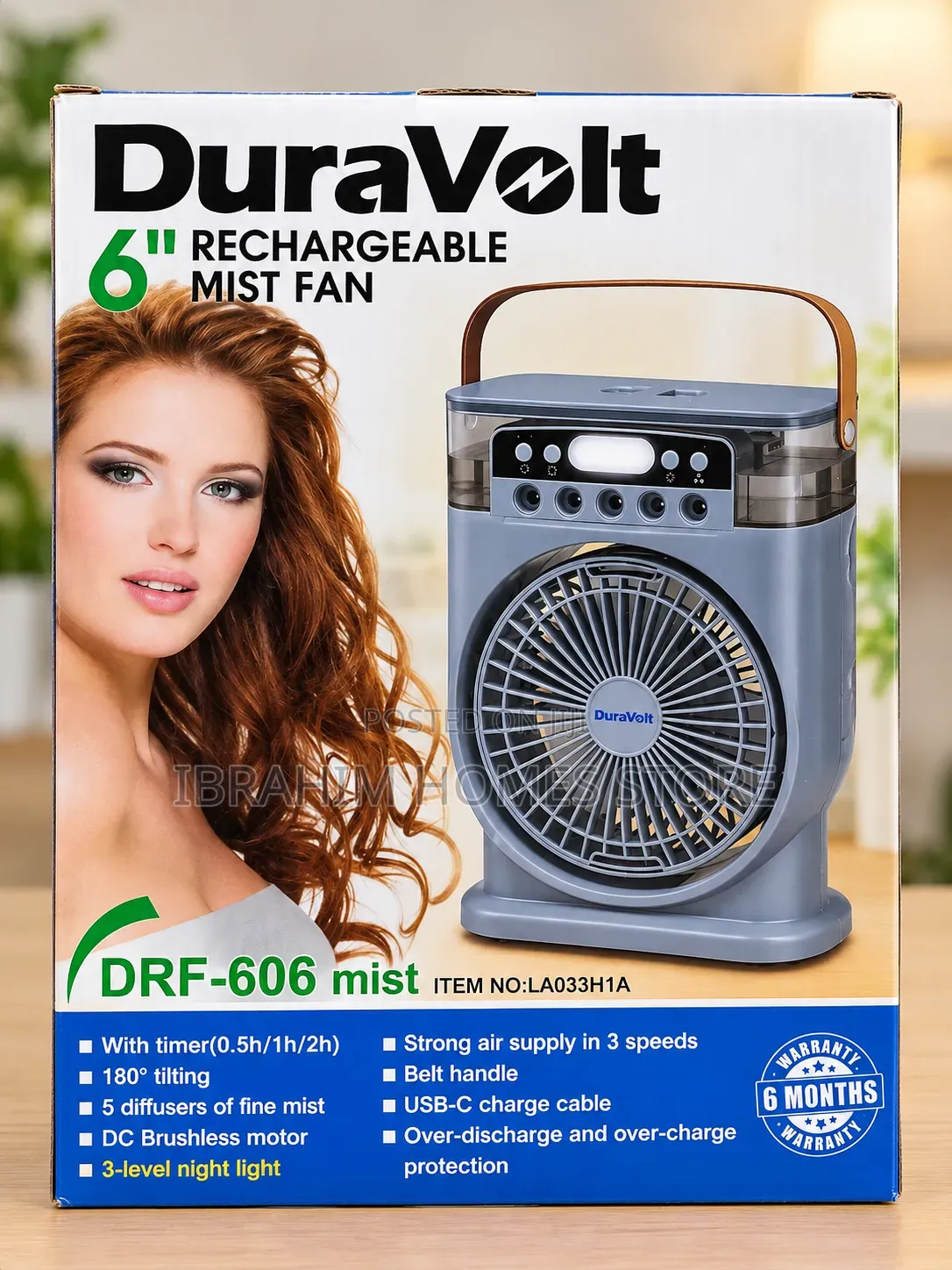 Dura Volt 6 Inches Rechargeable Fan DRF -606 Mist