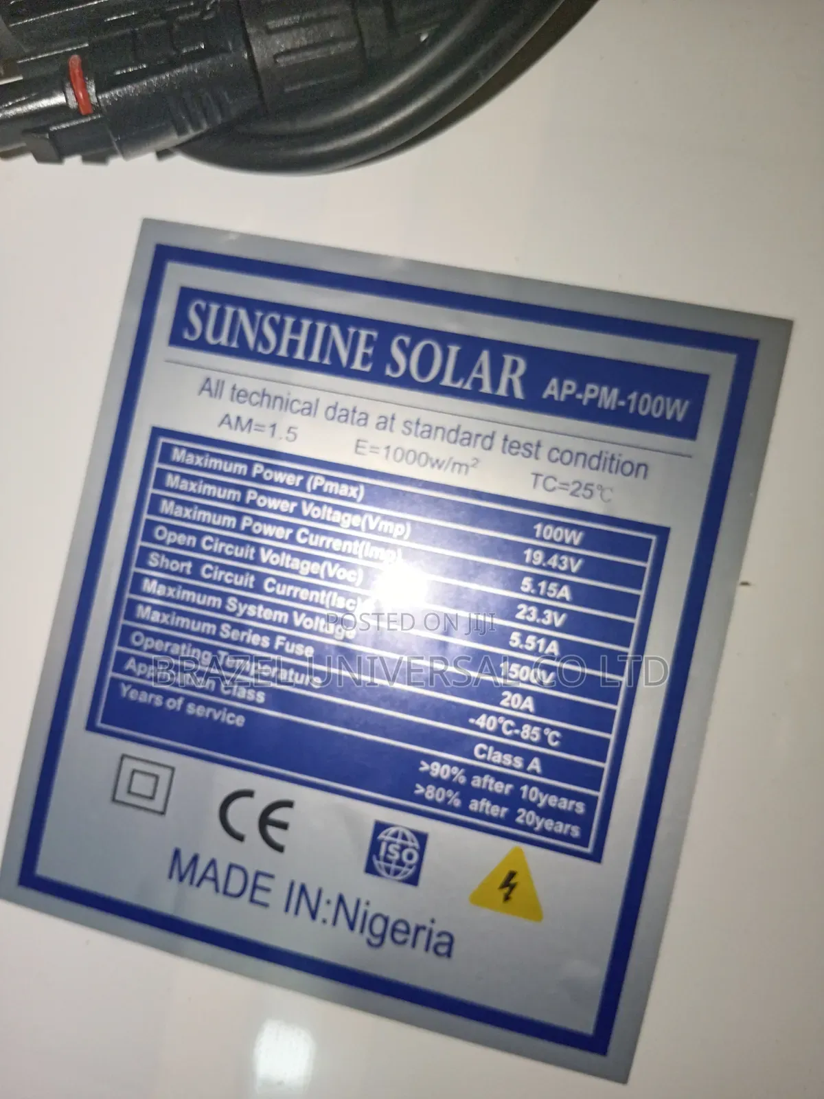 Sunshine Solar 100w Monocrystalline