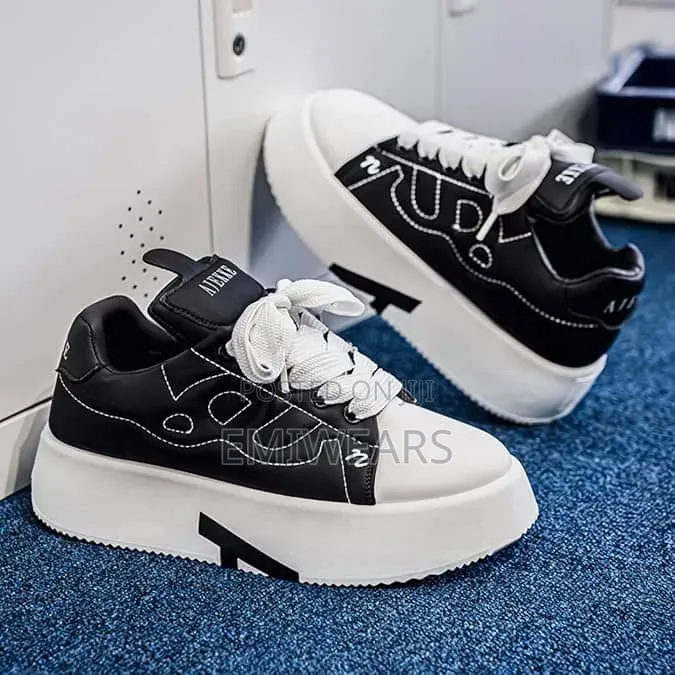 Chunky Sole White Sneakers, Casual Lace-Up for Everyday Style