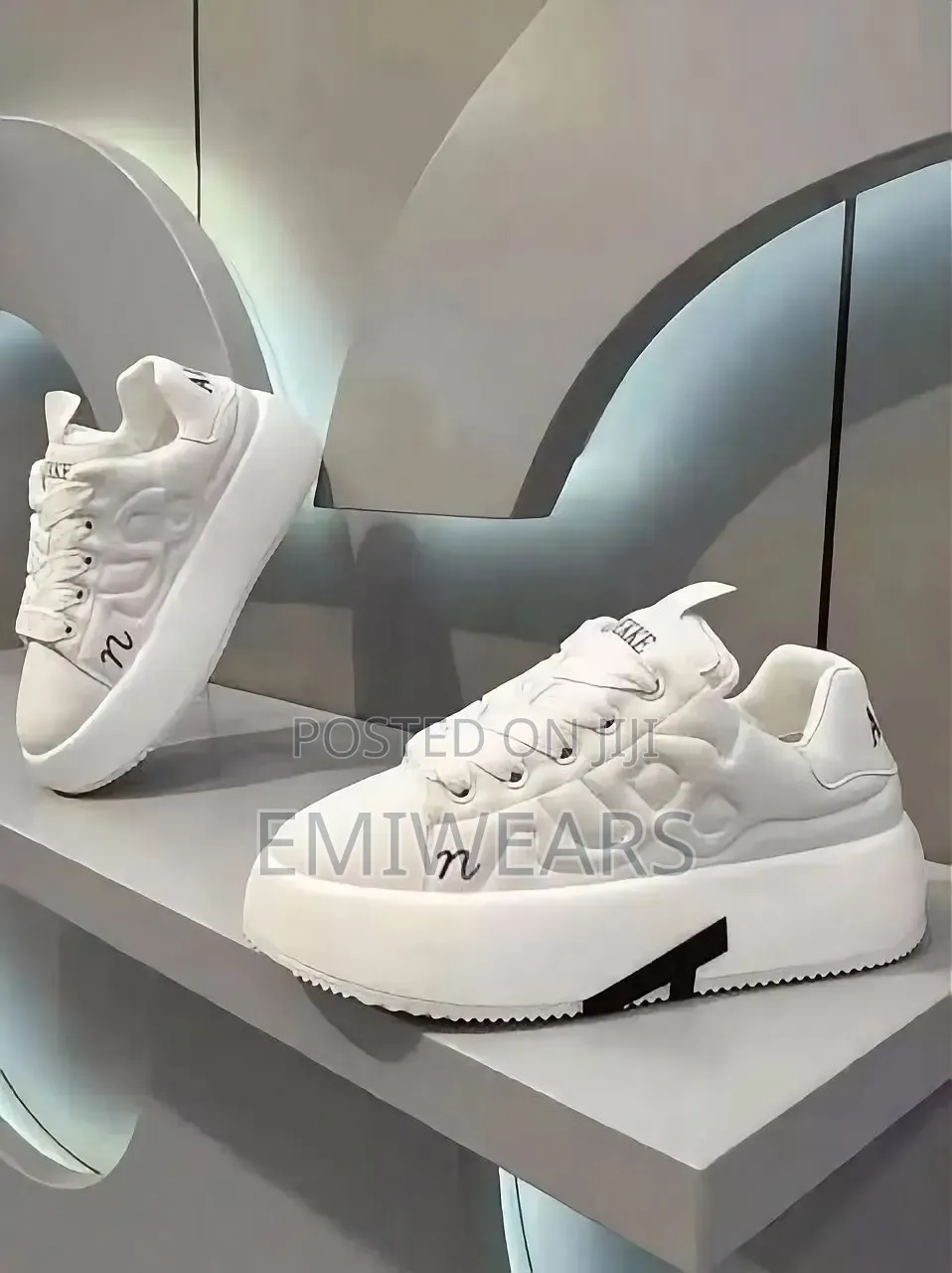 Chunky Sole White Sneakers, Casual Lace-Up for Everyday Style