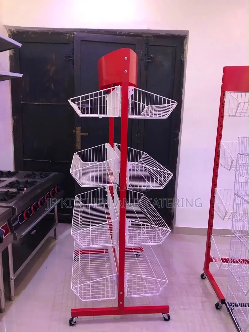 4-Tier Wire Basket Display Rack With Wheels