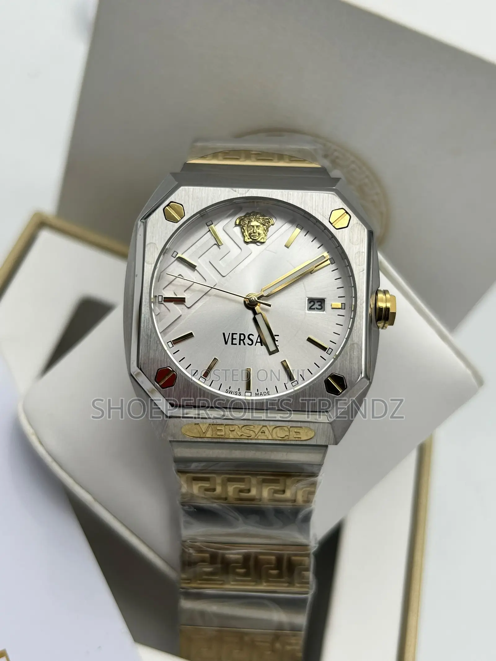Versace Two-Tone Square Watch | Bold Luxury & Elegance