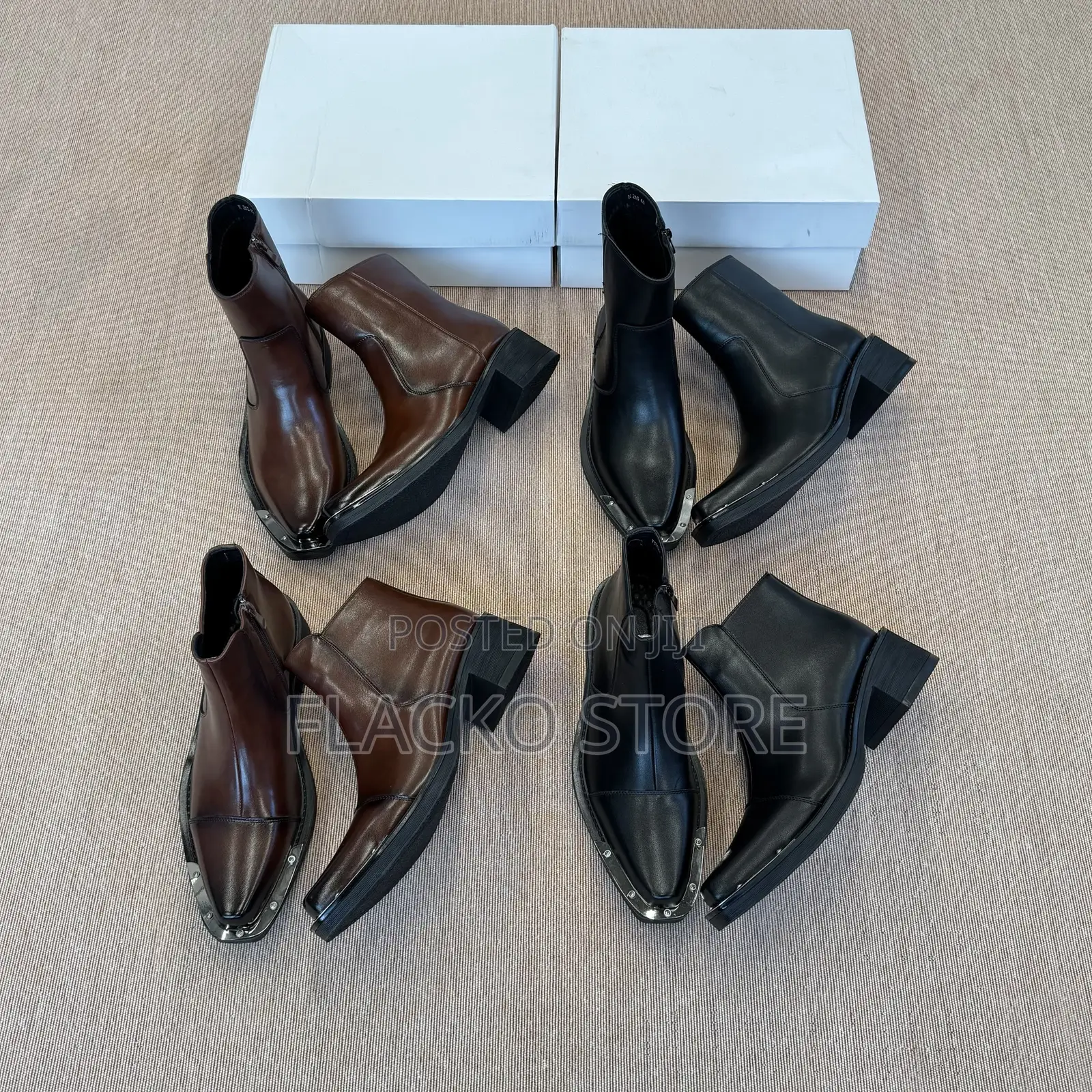 High Quality Heeled Metal Corner-Trim Side Zip Leather Boots