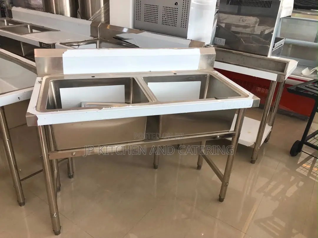 Commercial Stainless Steel Double Bowl Kitchen Sink With Stand