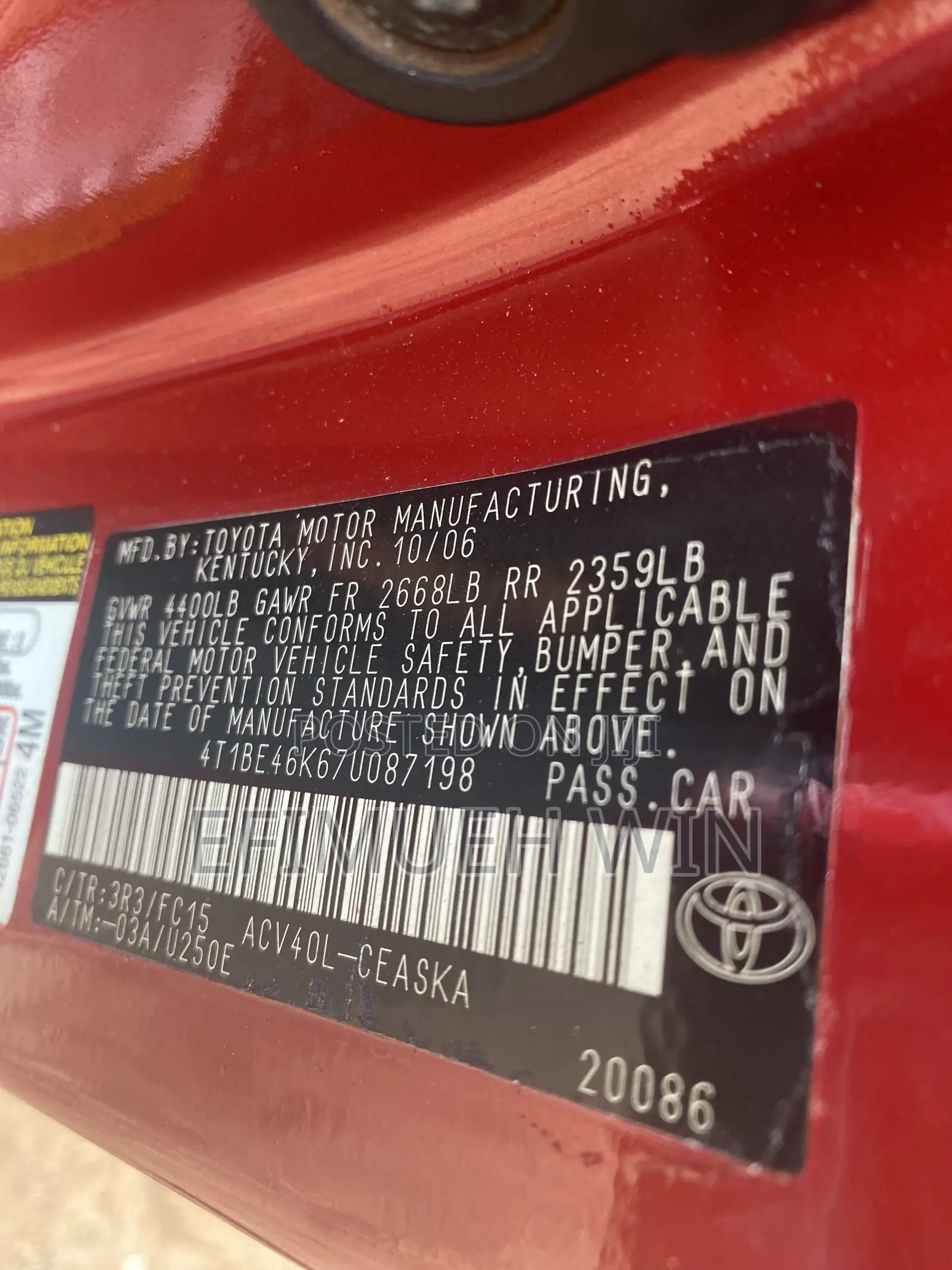 Toyota Camry SE 4dr Sedan (2.4L 4cyl 5A) 2007 Red