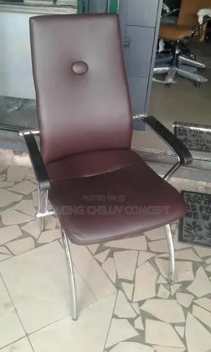 Elegant Brown Upholstered Visitors Chair With Metal Legs