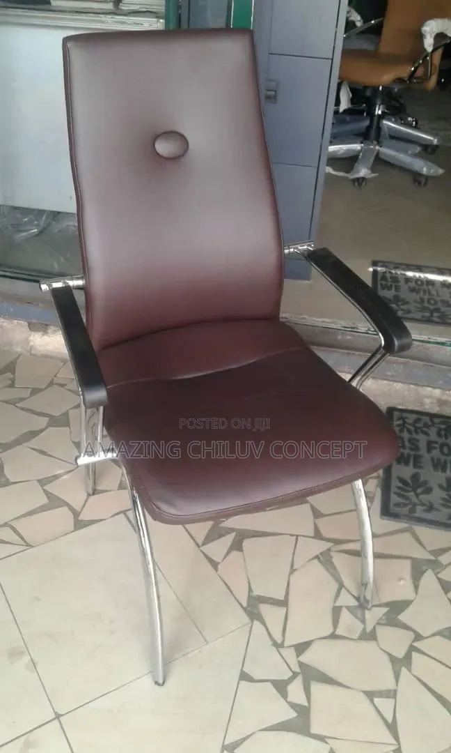 Elegant Brown Upholstered Visitors Chair With Metal Legs