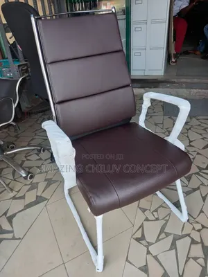 Premium Brown Leather Office Visitors Chair With Chrome Frame