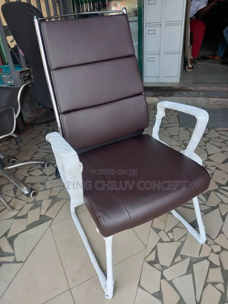 Premium Brown Leather Office Visitors Chair With Chrome Frame