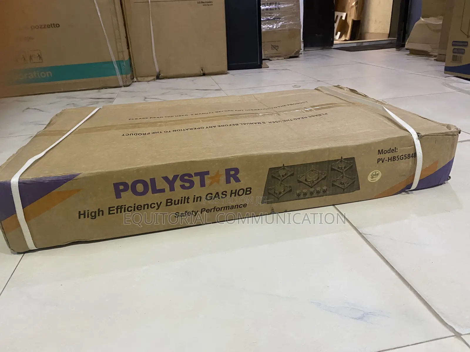 Polystar PV-HB5G5848 5-Burner Gas Hob With Black Glass Surface