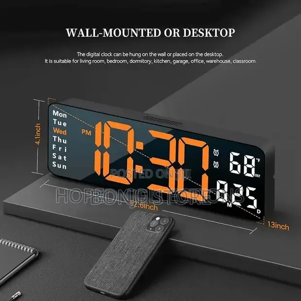Rectangular LED Digital Wall Clock With Remote Control