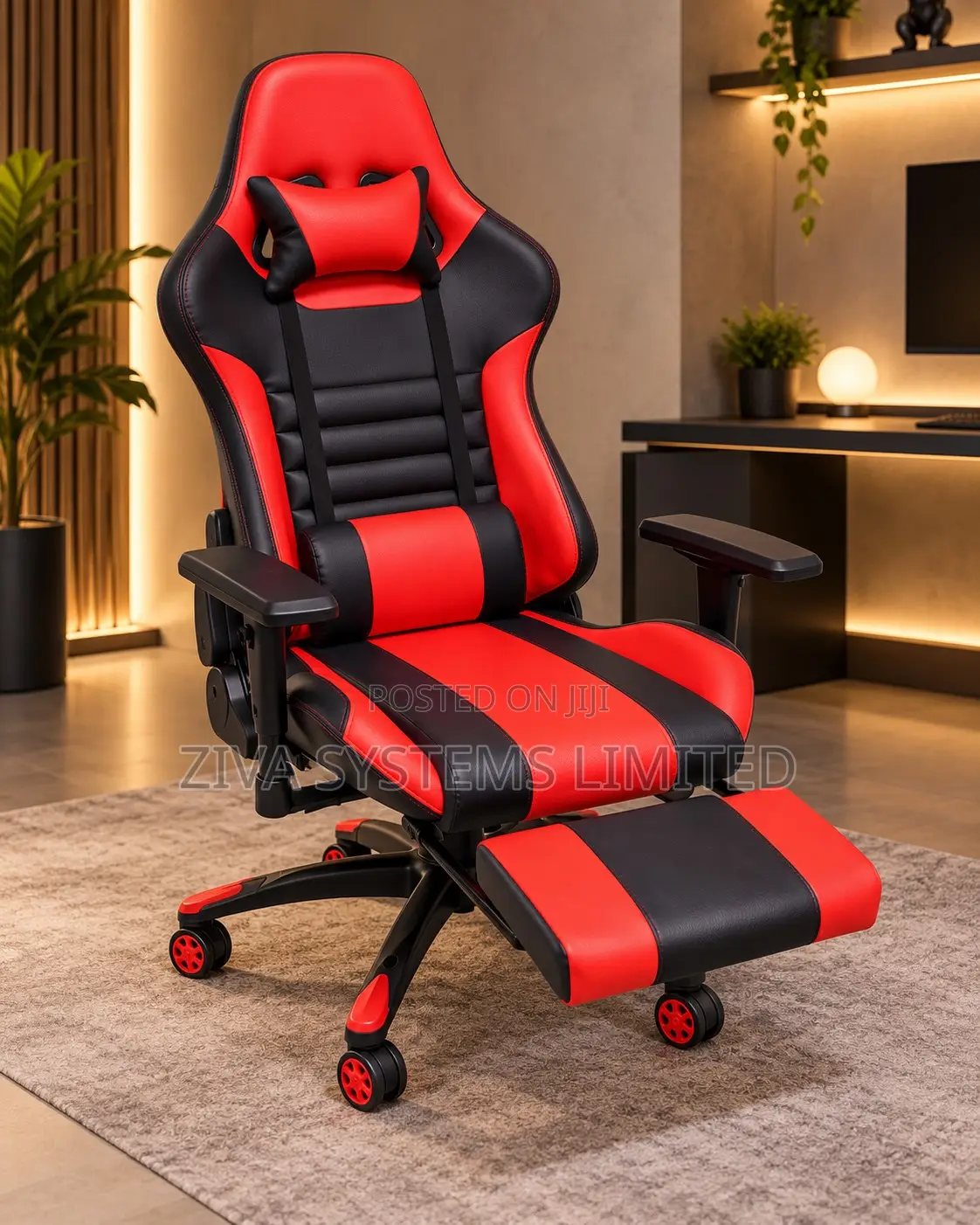 Ergonomic Gaming Chair With Footrest – Office Chair, Red & Black