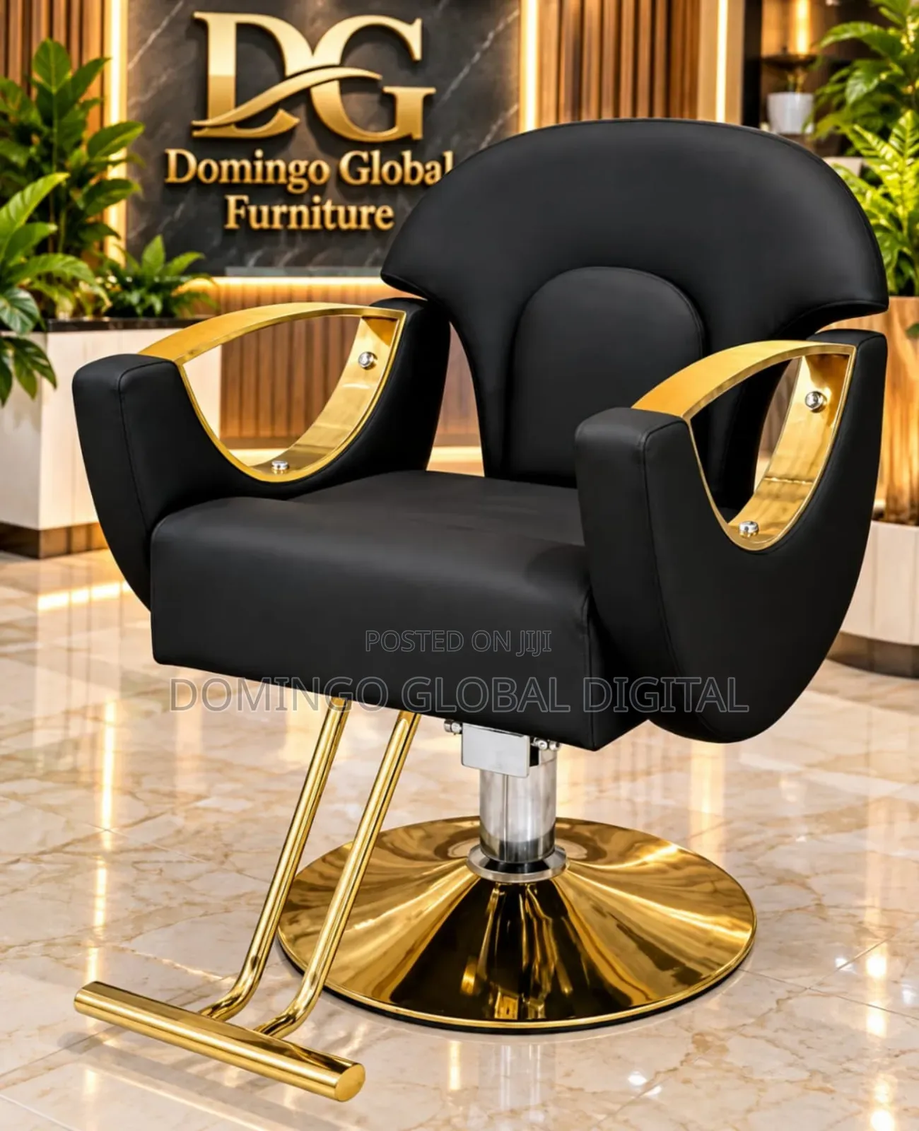 Black and Gold PU Leather Hydraulic Salon / Styling Chair
