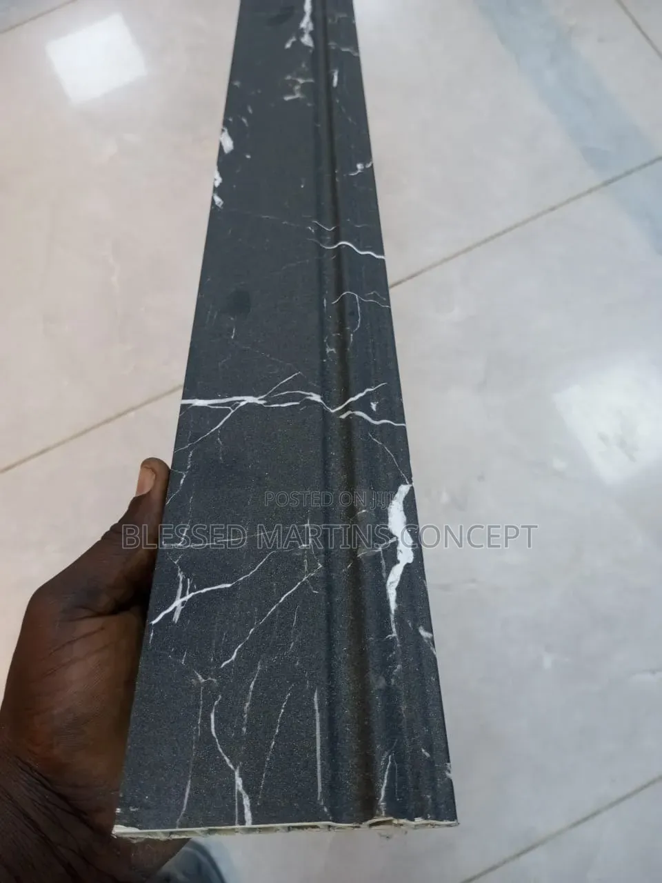 9ft Length Black With White Stripe Plastic (Cornice). Floor Skirting