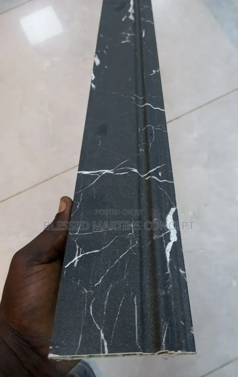 9ft Length Black With White Stripe Plastic (Cornice). Floor Skirting