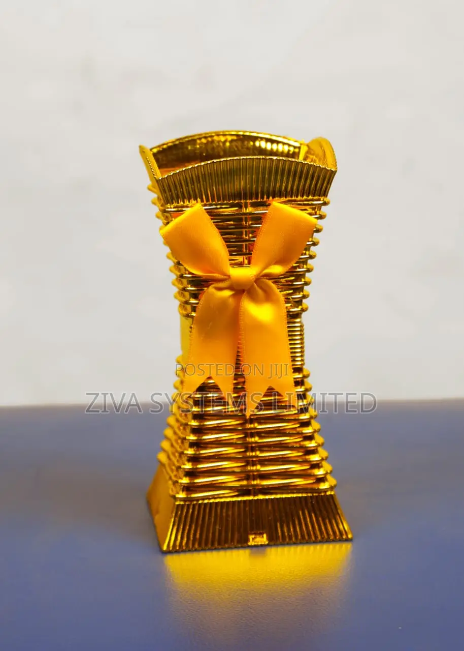 Luxury Gold Decorative Flower Vase With Ribbon Bow for Events