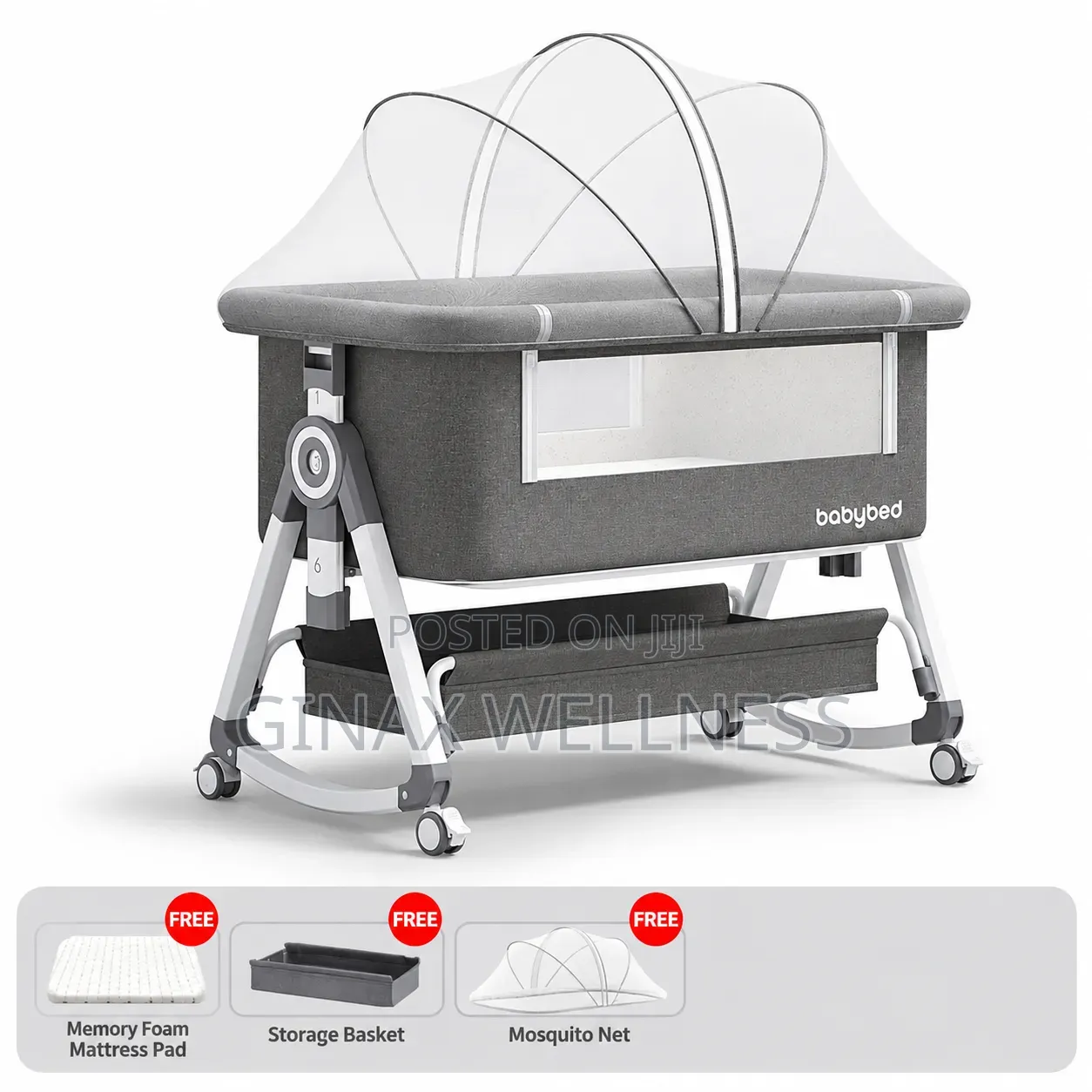 Multifunctional Baby Bedside Crib and Bassinet With Mosquito Net
