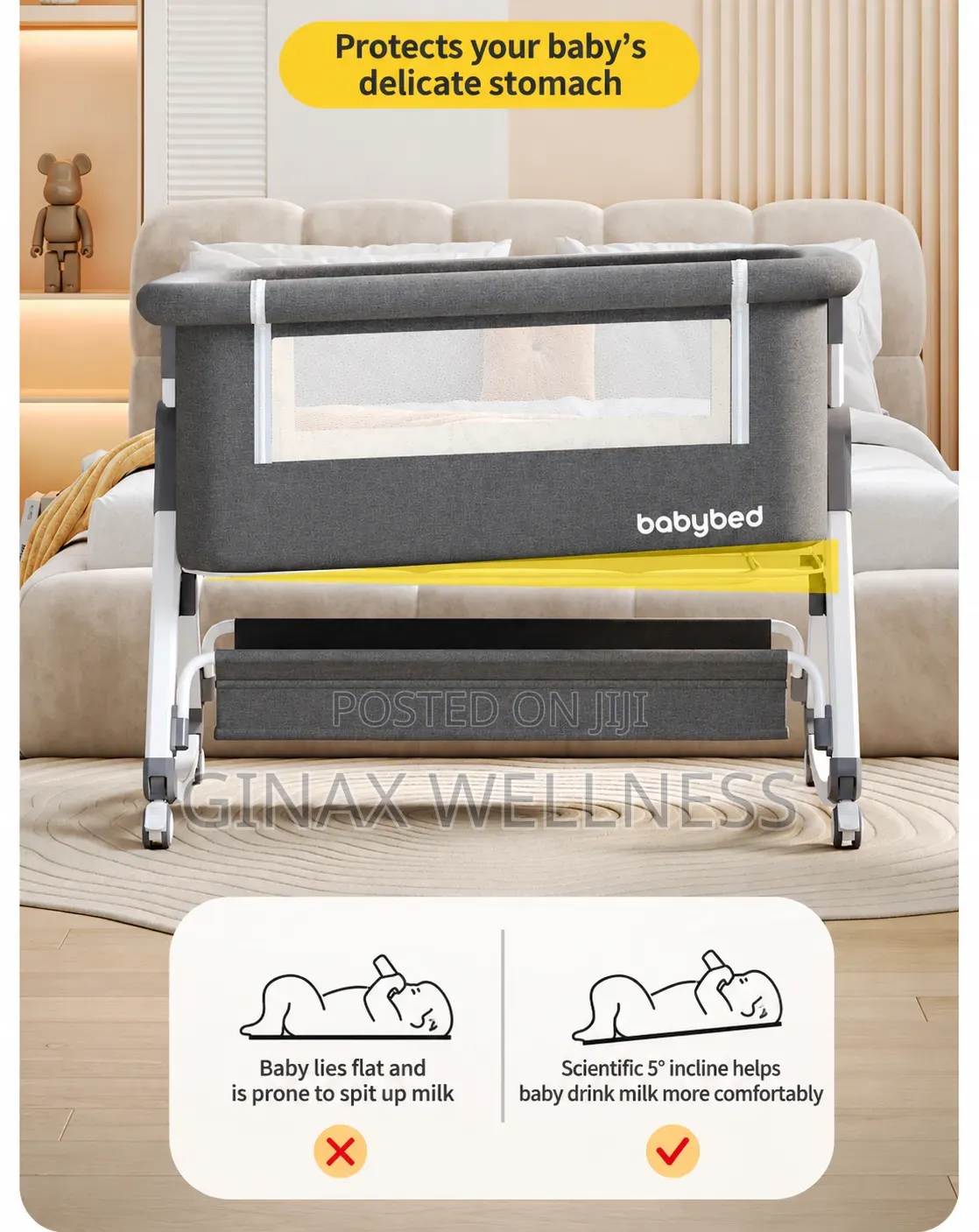 Multifunctional Baby Bedside Crib and Bassinet With Mosquito Net