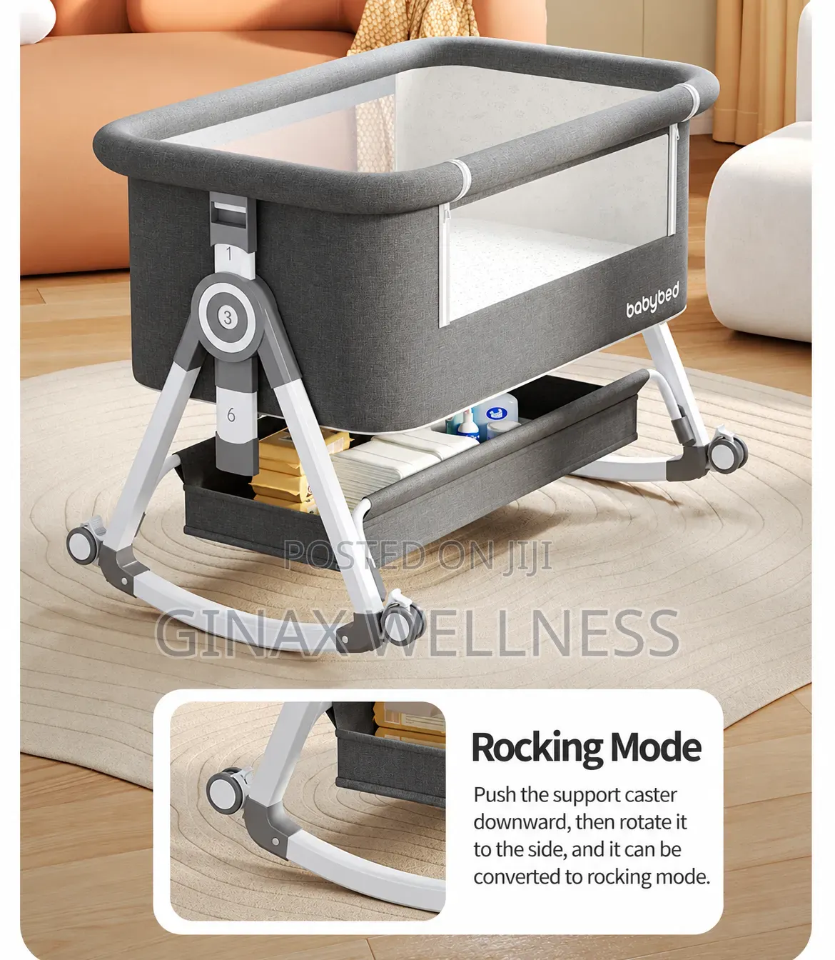 Multifunctional Baby Bedside Crib and Bassinet With Mosquito Net