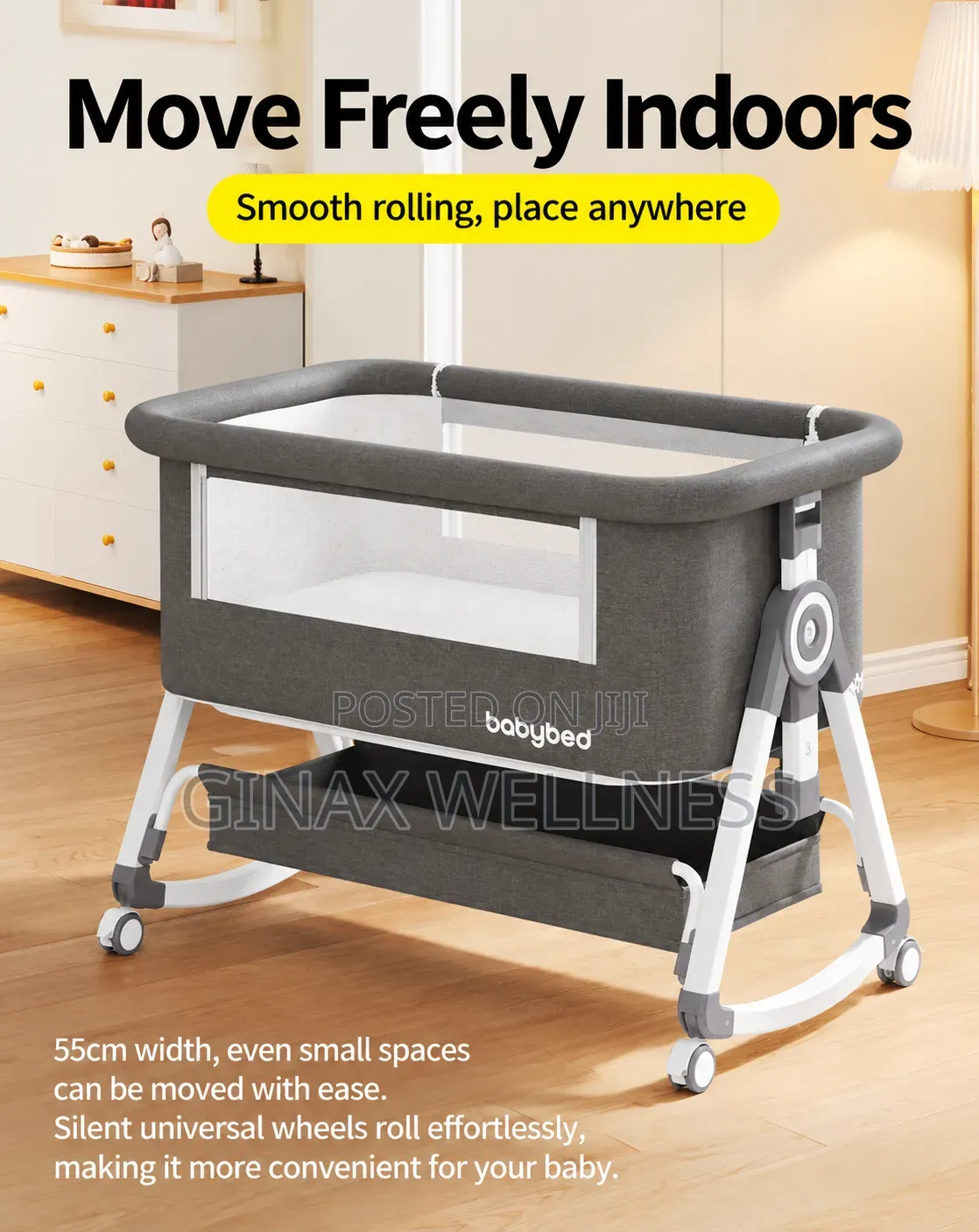 Multifunctional Baby Bedside Crib and Bassinet With Mosquito Net