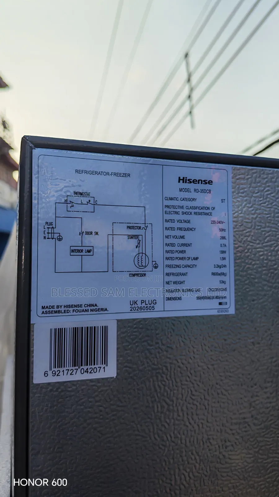 New Hisense 264 Litres Double Door With Water Dispenser > 2 Yrs