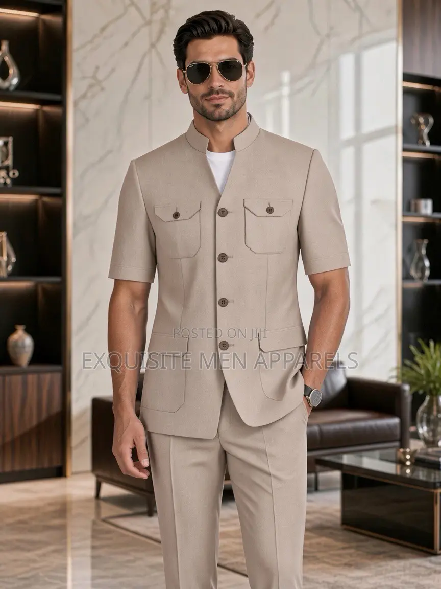 Latest Mandarin Collar Daro Safari Men’s Suit