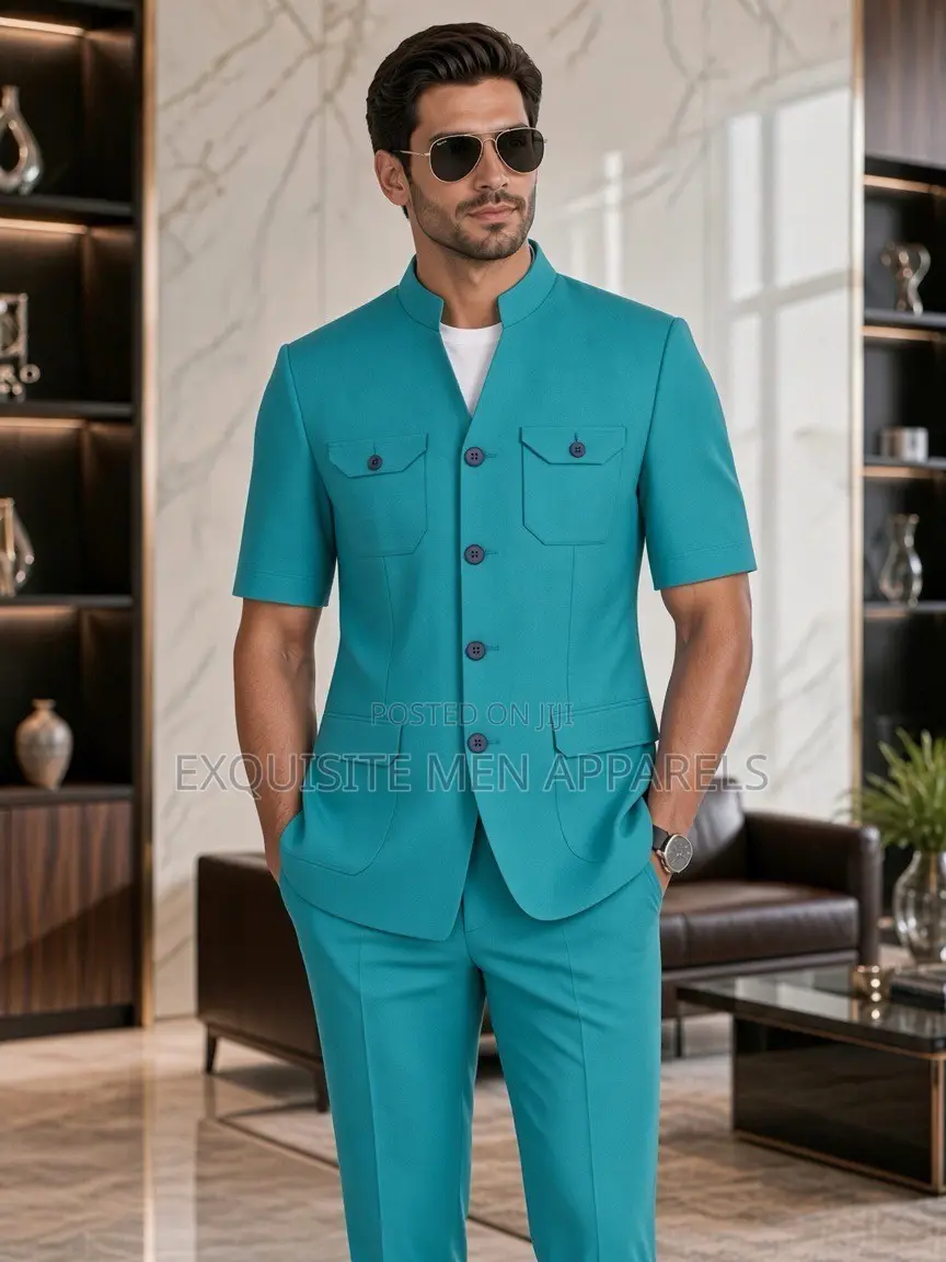 Latest Mandarin Collar Daro Safari Men’s Suit