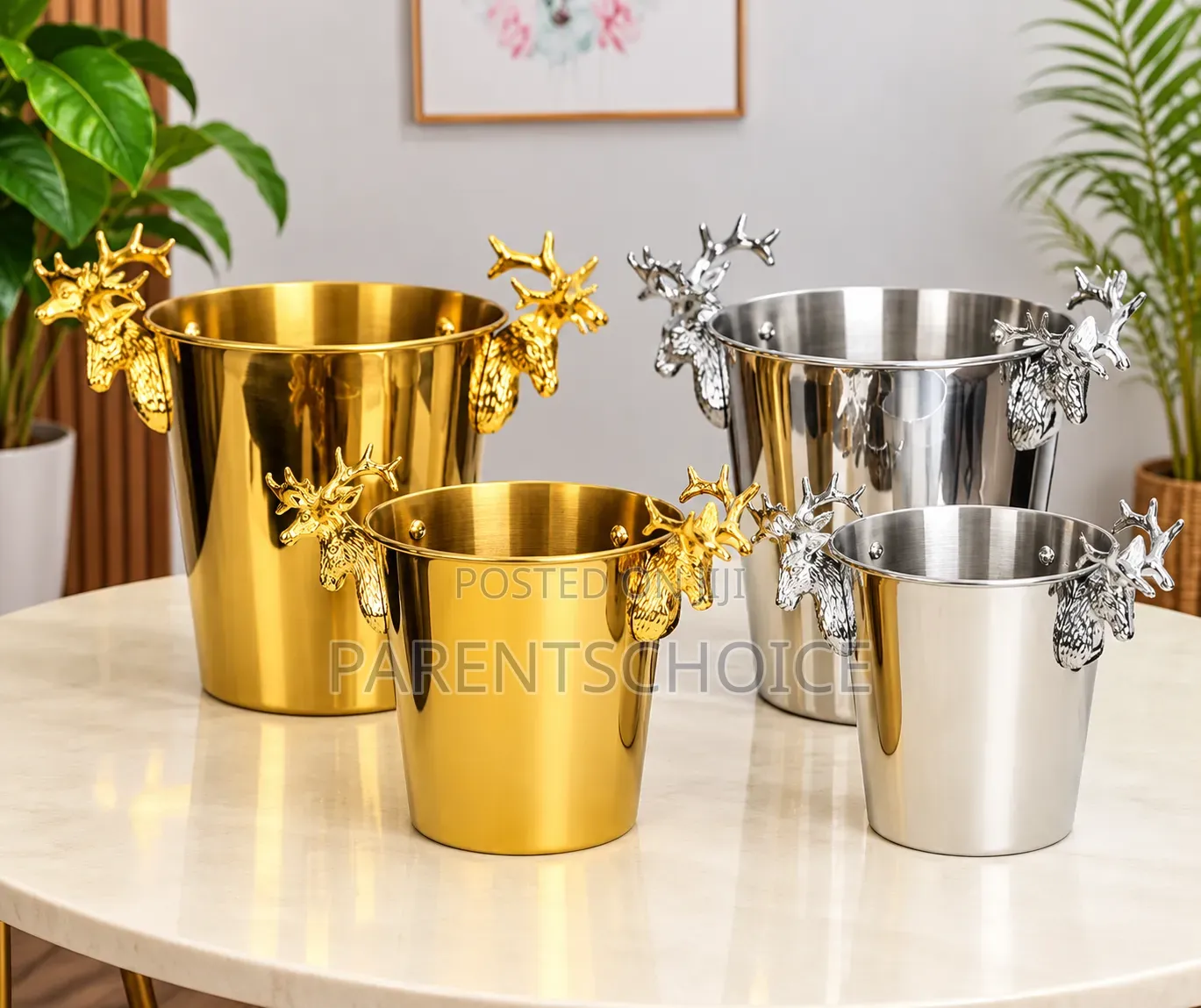 Luxury Deer-Handle Wine Bucket 3L / 5L – Gold / Silver
